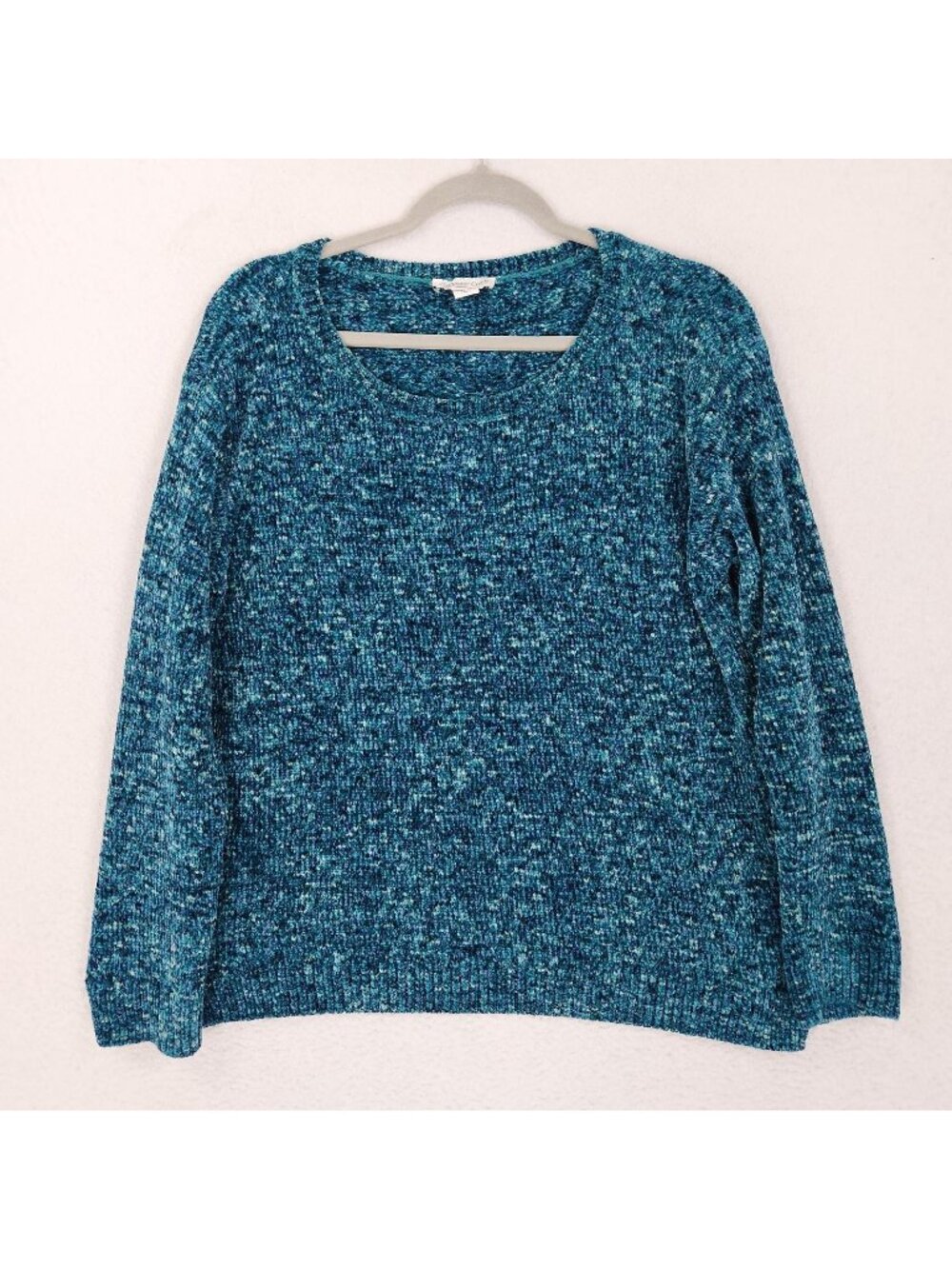 Coldwater Creek Sweater Womens Medium Petite Green Blue Chenille Knit Pullover